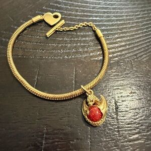 Pandora Gold Heart Toggle Bracelet with Red Dragon Pendant